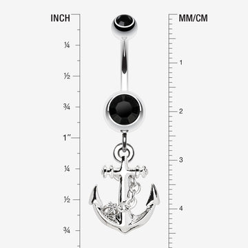 Detail View 1 of Classic Anchor Dangle Belly Ring-Black